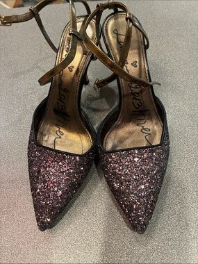 Lanvin Black and Pink Glitter Pointed-Toe Ankle-Strap Pumps